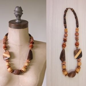 vintage wood necklace | chunky 70s wooden necklace